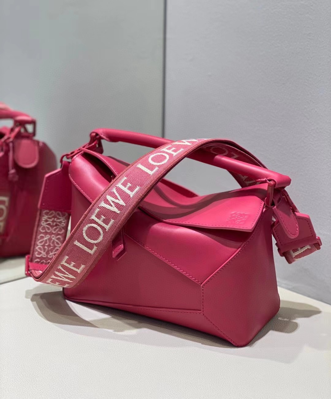 Loewe Small Puzzle Bag in Satin Calfskin Rose Red